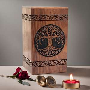 Black Wooden Urn Box with Tree of Life Design Cremation Pet Casket for <b>Dog</b> or Human <b>Ashes</b> Unique Black Wood Urn - Product Image 5