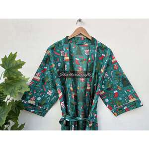 Robe kimono en coton imprimé à la main en Inde, style ethnique, peignoir de spa, méthode d'impression à la main - Product Image 4