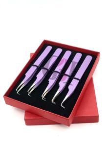 แหนบต่อขนตาปลายเงินเคลือบผงสีม่วงอ่อนคุณภาพสูง 90 องศา พร้อมด้ามจับเพชร ทำจากสแตนเลสสตีล อุปกรณ์เสริมความงาม - Product Image 5