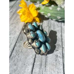 Kathleen Chavez Golden Hill Dainty Cluster <b>Ring</b> Turquoise & <b>Sterling</b> <b>Silver</b> Bezel <b>Set</b> Smooth Cut Stone Size 8.75 Everyday Wear - Product Image 3
