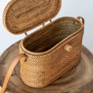 Sac en rotin ovale naturel tissé à la main-Sac à bandoulière en osier naturel pour style Boho & Vintage - Product Image 6
