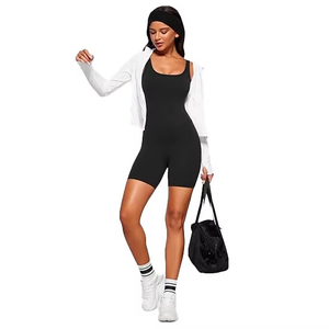 Mono de mujer negro con tirantes finos, cintura alta, control de abdomen, estilo básico de color liso, para todas las estaciones - Product Image 3