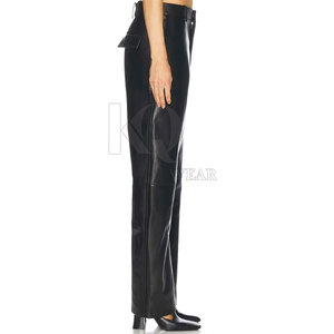 Pantalons en cuir pour femmes en gros, taille mi-haute, coupe régulière, devant plat, matière douce d'hiver, streetwear, bas - Product Image 3