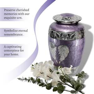 Grande urne funéraire violette avec 4 souvenirs pour cendres humaines Urnes décoratives sculptées à la main pour cendres adultes Femmes et hommes - Product Image 1