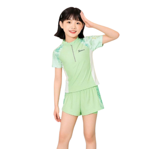 Maillot de bain deux pièces pour enfant, motif floral personnalisé, séchage rapide, anti-UV, fitness, imperméable, nylon et élasthanne, devant OEM ODM - Product Image 1