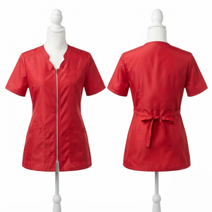 Chaqueta de Barbería para Mujer, Premium, 65% Poliéster, 35% Algodón, Tela Twill, 180 GSM, Cierre Rojo, Uniforme de Salón, Bordado Personalizado, Impresión DTF - Product Image 1