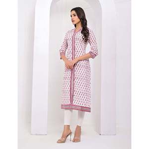 Cotton <b>Block</b> <b>Printed</b> White Flower Kurti Traditional Indian Ethnic Stitched Clothing Daily Wear Party Suitable Floral Fancy - Product Image 5