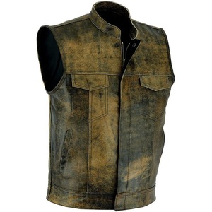 Top tendance 2024 gilet gilet ciré en cuir de vache véritable avec taille personnalisée marron hommes 100% gilet en cuir véritable taux de gros - Product Image 3