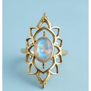<b>Boho</b> Moonstone Sterling <b>Silver</b> Bezel Setting <b>Ring</b> Lotus Flower Spiritual Healing Crystal Handmade Gift Statement <b>Ring</b> - Product Image 1