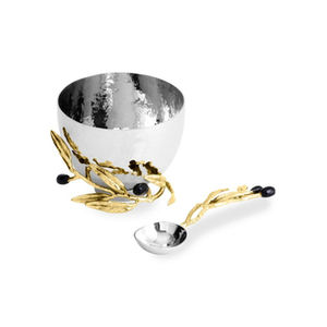 Cuenco redondo martillado para comida en metal con acabado dorado y negro, perfecto para decoración de mesa en bodas y eventos - Product Image 3