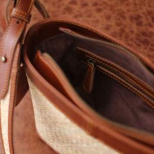 Eco-Friendly <b>Handmade</b> Sling <b>Bag</b> with <b>Leather</b> and Traditional Weave Elegant Natural Crossbody from Djoen <b>Handmade</b> From Indonesia - Product Image 4