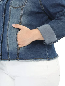 Femmes mode léger décontracté bouton vêtements d'extérieur surdimensionné classique bleu recadrée Denim veste matelassé respirant conception déchiré - Product Image 6