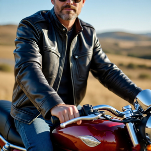 เสื้อแจ็คเก็ตไบค์เกอร์หนังแท้สำหรับผู้ชายแนวสตรีทแวร์เสื้อแจ็คเก็ตหนังแกะสำหรับขี่มอเตอร์ไซค์สำหรับผู้ชายติดโลโก้ตามสั่ง - Product Image 4