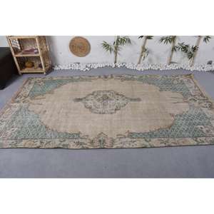 Alfombra turca Vintage clásica Beige patrón de retazos verde 5,1X9,1 pies Material de lana respaldo de látex para sala de estar pasillo adolescente - Product Image 3