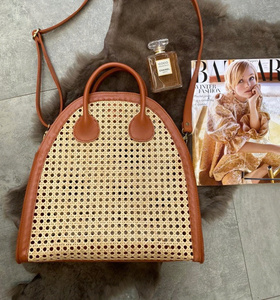 2024 Stella été Style à la mode seau sac ouvert dame rotin sac à main fourre-tout sangle jonc de mer bambou osier toile lin doublure - Product Image 1