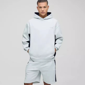 Chándales cortos personalizados de gran tamaño con capucha de bloque de color para hombre, ropa informal, chándal transpirable y cómodo para hombre - Product Image 1