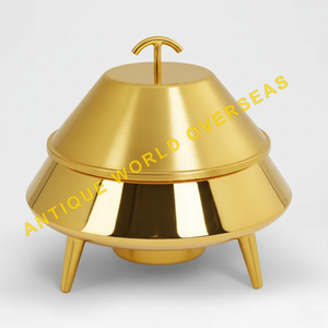 Luxury Gold UFO Shape Insulated Non-Stick Hot Pot <b>Footed</b> Stainless Steel Interior Premium Table Serving Casserole Lid Polished - Product Image 5
