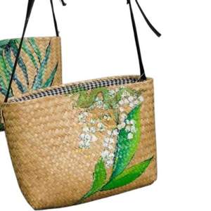 Sac de plage en jonc de mer souple fait à la main au Vietnam couleur naturelle fourre-tout décontracté tissu de décoration florale mixte prix économique été - Product Image 1