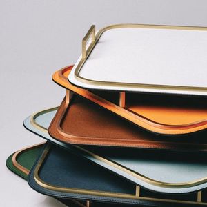 Plateau de service de couleur blanche poignée en métal pour la maison hôtel Table plateau de service décoratif pour gâteau jus désert plateau de service - Product Image 6