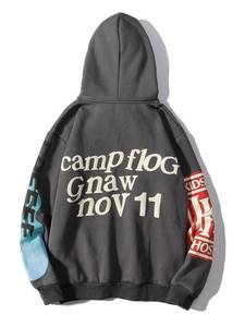 Sudadera con capucha unisex de forro polar grueso con cremallera completa, efecto desgastado, gráfico en relieve, transpirable, con cordón, estilo urbano y ribetes. - Product Image 5