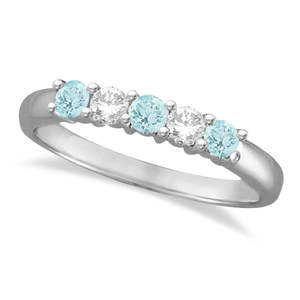 แหวนทองคำขาว 14K ประดับเพชรห้าเม็ดและอะความารีน พร้อมโอปอลเอธิโอเปีย 0.67 กะรัต - Product Image 2