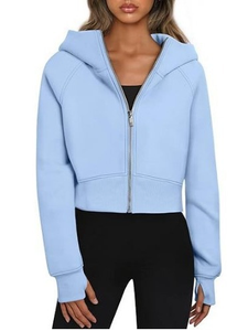 Sudaderas con capucha con cremallera de alta calidad para mujer, sudaderas recortadas, trajes de otoño, suéteres informales con capucha para mujer - Product Image 2