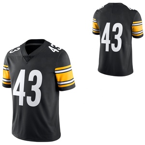 Camiseta de Fútbol Americano Sublimada Personalizada para Hombre, Cuello en V, Manga Corta, Negra, Blanca y Naranja, Número de Equipo 43, Absorbe la Humedad - Product Image 1