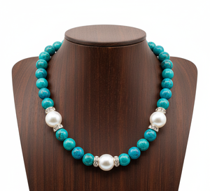 Collar de Perlas Plateadas de 18 Pulgadas para Mujer, Chapado en Oro de 925, Hecho a Mano, Moderno, Accesorio de Regalo, Cristal Natural de Crisocola Curativo - Product Image 6