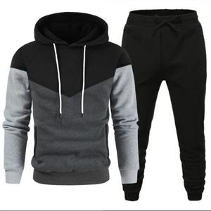 Conjunto de ropa deportiva informal para correr para hombre, sudaderas con capucha cálidas de invierno, pantalones de chándal negros, colores contrastantes de moda de talla grande para exteriores - Product Image 5