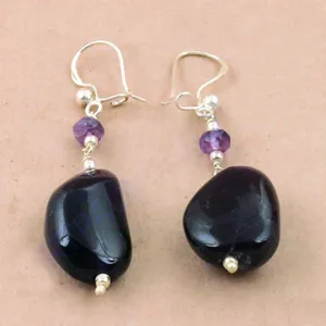 Boucles d'oreilles pendantes en argent 925 avec pierre naturelle améthyste - Product Image 1