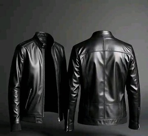 Veste d'hiver décontractée pour homme en cuir noir moderne, coupe ajustée, respirante, doublure en laine, couture durable, broderie - Product Image 4