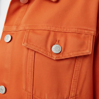 Veste en jean tricotée orange pour femme, respirante, séchage rapide, fournisseur d'usine OEM, vente en gros, sur mesure, jean délavé