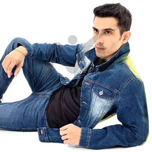 แจ็กเก็ตยีนส์เข้ารูปสำหรับผู้ชาย, แจ็กเก็ตยีนส์สีน้ำเงินสไตล์สตรีทแวร์เสื้อโค้ทกลางแจ้งสไตล์วินเทจคลาสสิก - Product Image 4
