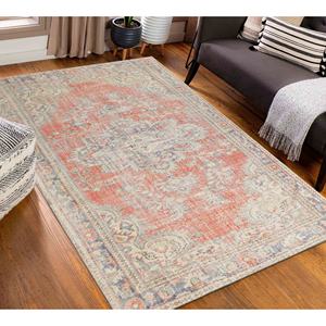 Tapis rouge style Oushak : design vintage antidérapant, tailles personnalisées, tapis fin non tissé - Product Image 1