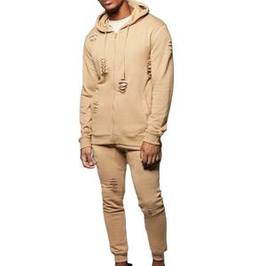 Survêtement zippé 100% coton de haute qualité du fabricant avec col à capuche pour hommes, motif solide, ensemble personnalisable à bas prix - Product Image 1