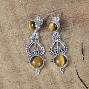 Tiger Eye's Gemstone <b>Stud</b> <b>Earrings</b> Jewelry for Women <b>Silver</b> Boho Style Jewelry 925 Sterling <b>Silver</b> Trending Handmade <b>Earrings</b> - Product Image 1