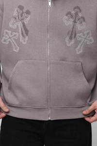 Sudadera con capucha y cremallera personalizada, estilo boxy, de 400 g/m², extragrande, de felpa 100% algodón, con serigrafía y pedrería, para hombre, estilo urbano. - Product Image 5