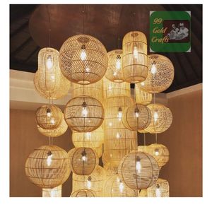 Lámpara Colgante Decorativa Hecha a Mano de Bambú y Ratán, Lámpara de Techo Rústica Natural para Decoración del Hogar, Cafetería u Hotel - Product Image 4