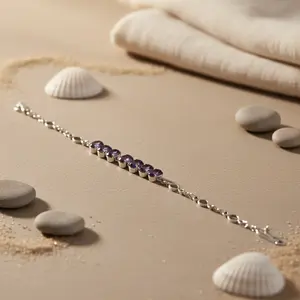 925 <b>Silver</b> Charm <b>Bracelet</b> for Women with Amethyst Gemstone Religious Cuff Bangle Jewelry with <b>Pearl</b> Main Stone - Product Image 2