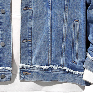 Veste décontractée pour homme, col mandarin, jean déchiré, veste en denim avec des patchs pour homme - Product Image 6