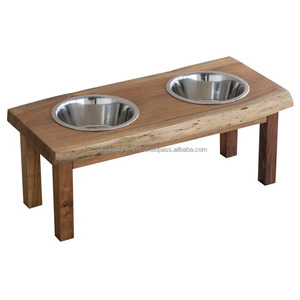 Bols S/S surélevés en bois d'acacia Mangeoire pour chiens Bols de nourriture surélevés pour animaux domestiques mangeoires pour nourriture et eau pour chiens et chats - Product Image 1