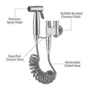 Ducha de mano portátil, rociador de bidé para inodoro, boquilla de pulverización doble de acero inoxidable, fácil de instalar, para baño, hotel, inodoro - Product Image 5