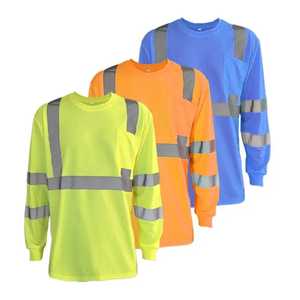 T-shirts de travail haute visibilité pour hommes, vêtements de travail en gros, logo personnalisé, motif réfléchissant, t-shirt haute visibilité à manches longues en coton - Product Image 1