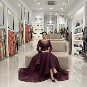 Luxury Dark <b>Purple</b> A-Line Evening Gown - Elegant Beaded Lace & Ruffled Tiered <b>Skirt</b> for Prom, Gala & Special Events - Product Image 4