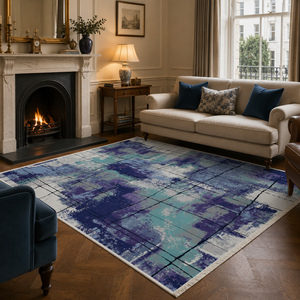 Netline Home Regal Linework <b>Navy</b> <b>Blue</b> Modern Washable <b>Rug</b> - Product Image 3