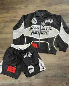 Chaqueta y pantalones cortos con logotipo personalizado para hombre, chándal de verano, conjunto de ropa cortavientos, conjunto de pantalones cortos, conjunto de chándal de dos piezas para hombre - Product Image 4