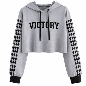 Sudadera con Capucha Corta Personalizada de Estilo Nuevo para Mujer, Color Negro y Rojo, Mangas con Diseño de Diamantes, Sudadera con Capucha Informal - Product Image 5