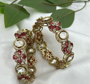 Best Quality Designer Gold Plated Kundan Traditional Openable <b>Bangles</b> Two Pair Of <b>Bangles</b> <b>Set</b> for Wedding Collection For Women - Product Image 1