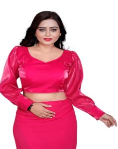 เสื้อเบลาส์ Zimi Chu slub จากวัสดุที่ทันสมัยพร้อมเสื้อมีลวดลายเป็นฟองเปิดและปมที่สวยงามสำหรับฤดูร้อน - Product Image 1