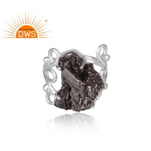 Dernière conception de bague empilable en argent sterling fin avec météorite naturelle brute Fabricant de bijoux personnalisé - Product Image 2